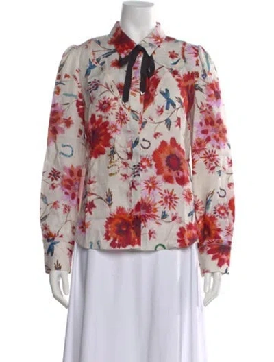 Pre-owned Dorothee Schumacher Linen Floral Print Blouse W/ Tags In Neutral