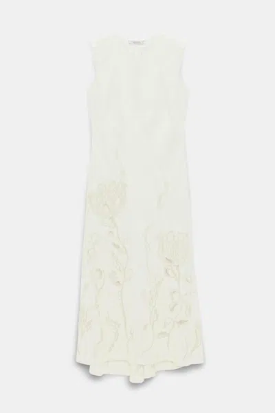 Dorothee Schumacher Linen Midi Dress With Decorative Embroidery In White