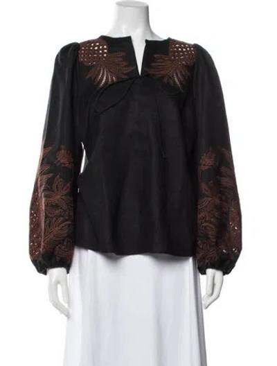 Pre-owned Dorothee Schumacher Linen Patterned Blouse In Black