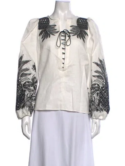 Pre-owned Dorothee Schumacher Linen Printed Blouse In White