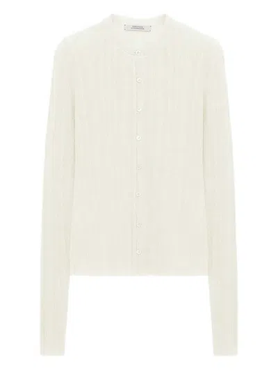 Dorothee Schumacher Linen Ribbed Cardigan In White