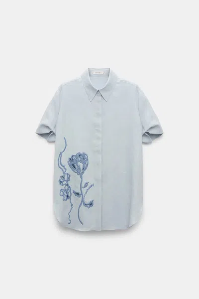 Dorothee Schumacher Linen Shirt With Decorative Embroidery In Blue
