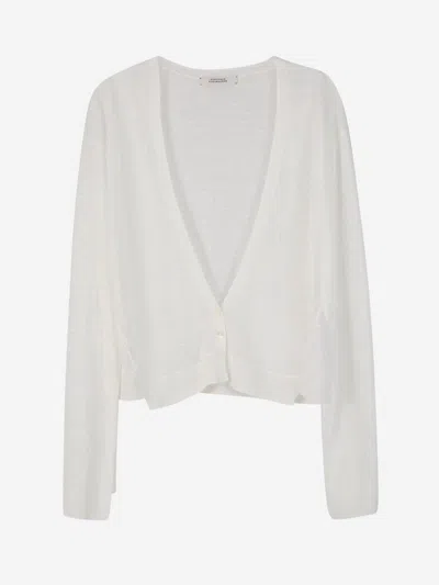 Dorothee Schumacher Linen V Neckline Cardigan In Blanc