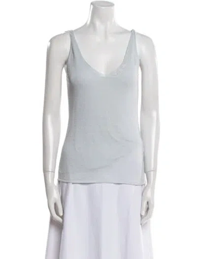 Pre-owned Dorothee Schumacher Linen V-neck Sweater In Blue