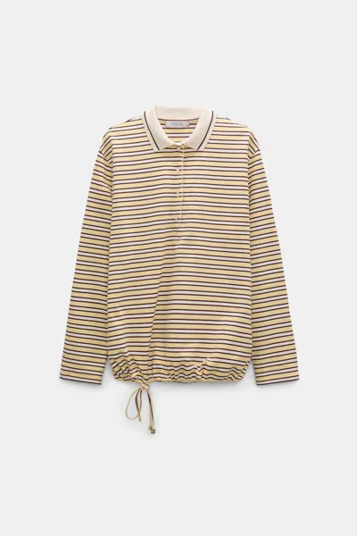 Dorothee Schumacher Long-sleeve Striped Polo With Contrast Collar In Neutral