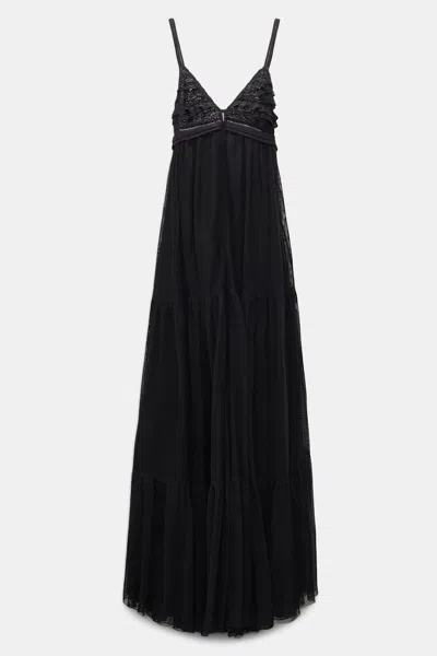 Dorothee Schumacher Low Back Maxi Dress With Tulle And Ribbon Details In Black