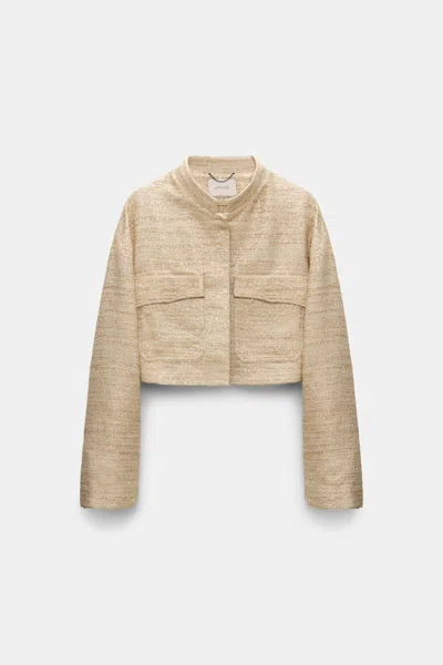 Dorothee Schumacher Lurex-tweed Cropped Jacket. In Sand