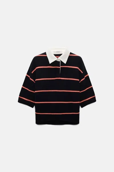 Dorothee Schumacher Merino-cashmere Striped Knit Polo In Black