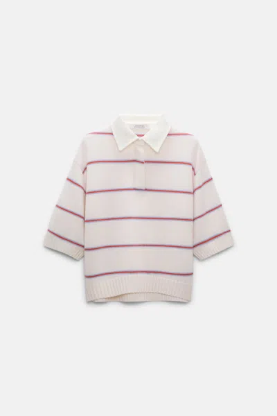 Dorothee Schumacher Merino-cashmere Striped Knit Polo In Neutral