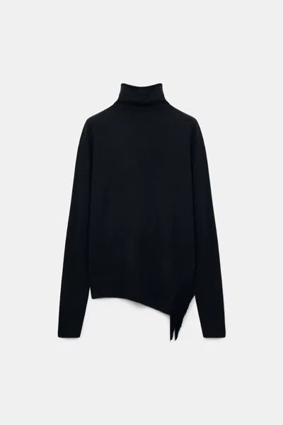 Dorothee Schumacher Merino-cashmere Turtleneck With Fringe In Black