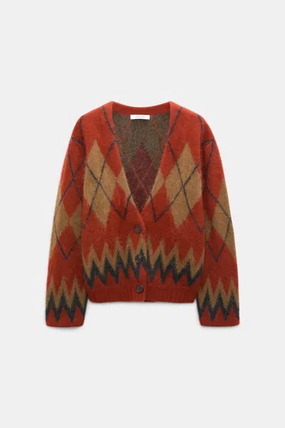 Dorothee Schumacher Merino-cashmere Argyle V-neck Cardigan In Brown