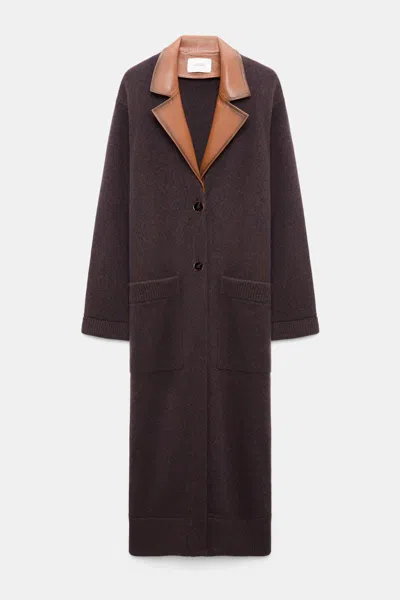 Dorothee Schumacher Merino-cashmere Coat With Leather Details In Brown