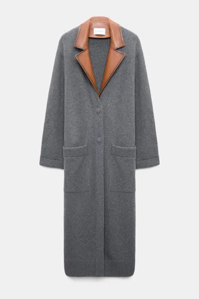 Dorothee Schumacher Merino-cashmere Coat With Leather Details In Gray