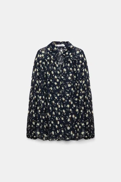 Dorothee Schumacher Micro Floral Print Gauze Blouse In Blue