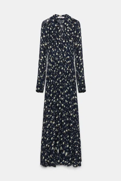 Dorothee Schumacher Micro Floral Print Gauze Maxi Dress In Blue