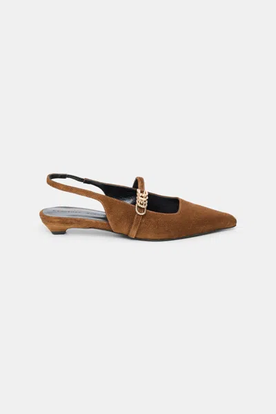 Dorothee Schumacher Micro Heel Suede Slingbacks With D-rings In Brown
