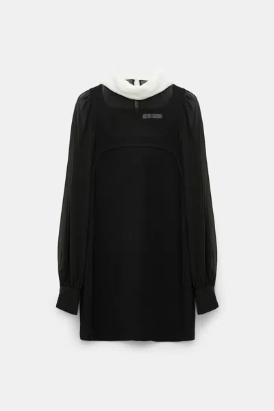 Dorothee Schumacher Minidress In Punto Milano With Silk Georgette Details In Black