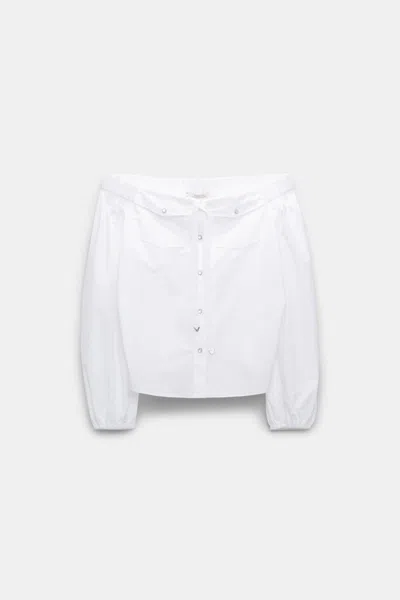 Dorothee Schumacher Off-the-shoulder Cotton-poplin Shirt With Western-inspired Detailing In White