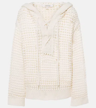 Dorothee Schumacher Cotton Blend Textured Knit Hoodie With Laced Front In White