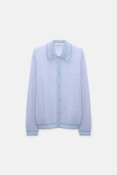 Dorothee Schumacher Open Pointelle Cardigan With Collar In Blue