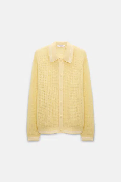 Dorothee Schumacher Open Pointelle Cardigan With Collar In Yellow