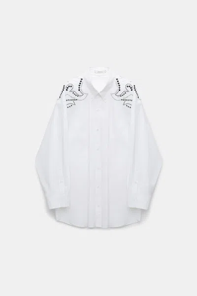 Dorothee Schumacher Oversized Cotton Poplin Shirt With Hotfix Embellishment In White