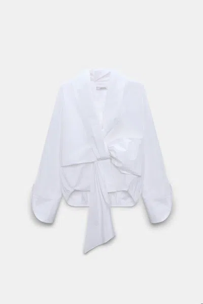 Dorothee Schumacher Oversized Draped Blouse In Stretch Cotton Poplin In White