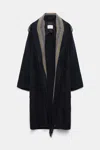 Dorothee Schumacher Oversized Long Coat With Striped Collar And Fringe In Blue
