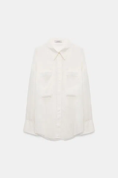 Dorothee Schumacher Oversized Shirt In Striped Silk-viscose In White
