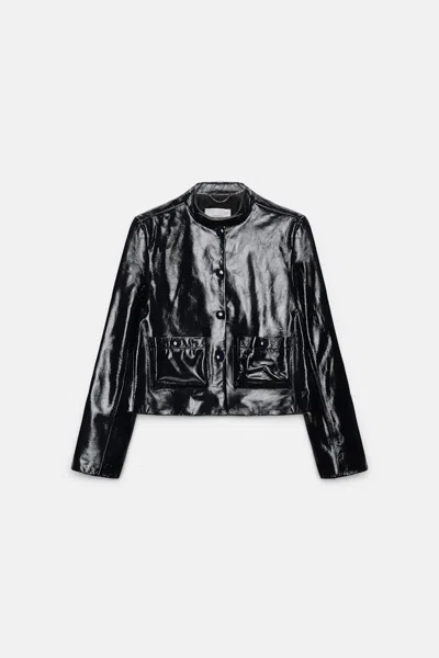 Dorothee Schumacher Patent Leather Jacket In Blue