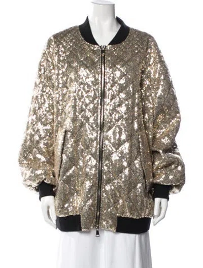 Pre-owned Dorothee Schumacher Patterned Bomber Jacket In Gold