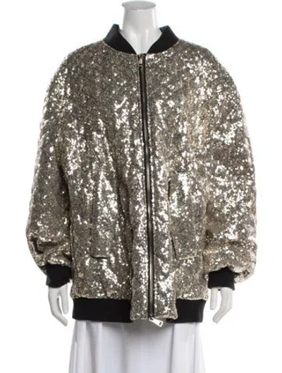 Pre-owned Dorothee Schumacher Patterned Bomber Jacket In Gold