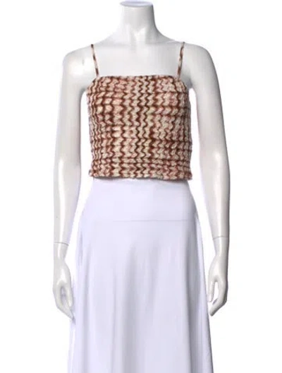 Pre-owned Dorothee Schumacher Patterned Square Neckline Crop Top In Multi