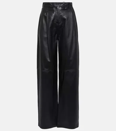 Dorothee Schumacher Pleated Leather Wide-leg Pants In Black