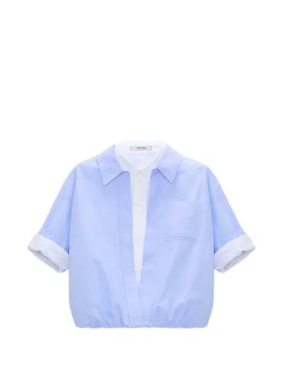 Dorothee Schumacher Double-layer Cropped Blouson Blouse In Blue