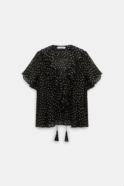 Dorothee Schumacher Polka Dot Blouse In Crinkle Viscose Georgette In Black