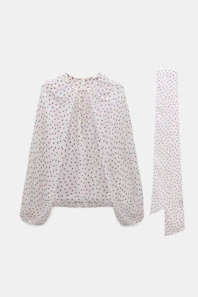 Dorothee Schumacher Polka Dot Crinkle Viscose Georgette Blouse And Scarf Set In White