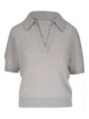Dorothee Schumacher Polo-collar Short-sleeve Top In Gray