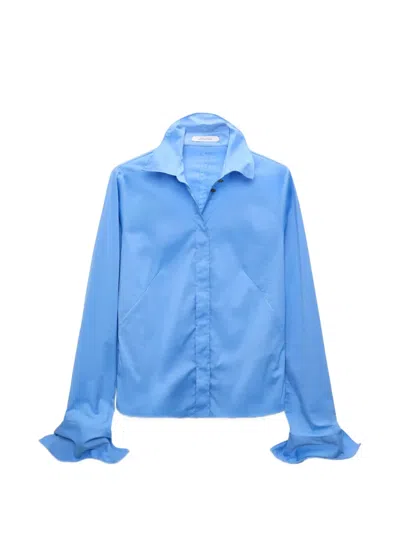 Dorothee Schumacher Slim-fit Stretch Poplin Blouse With Memory Wire Details In Blue