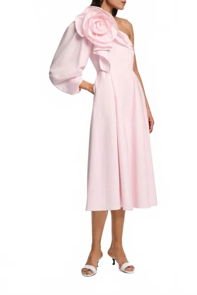 DOROTHEE SCHUMACHER POPLIN MIDI DRESS WITH FLOWER BROOCH IN SHADOW ROS