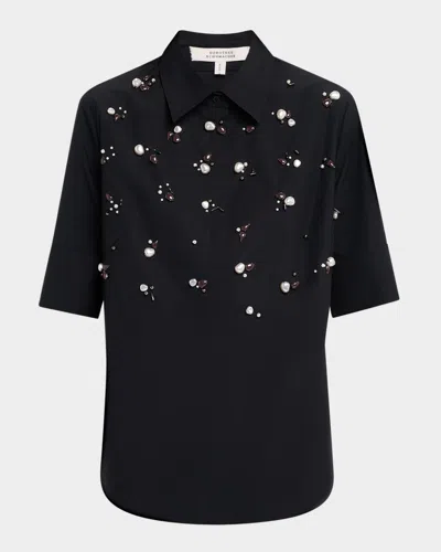 Dorothee Schumacher Poplin Power Embellished Button-down Shirt In Black
