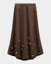 Dorothee Schumacher Poplin Power Embellished Circle-cut Midi Skirt In Brown
