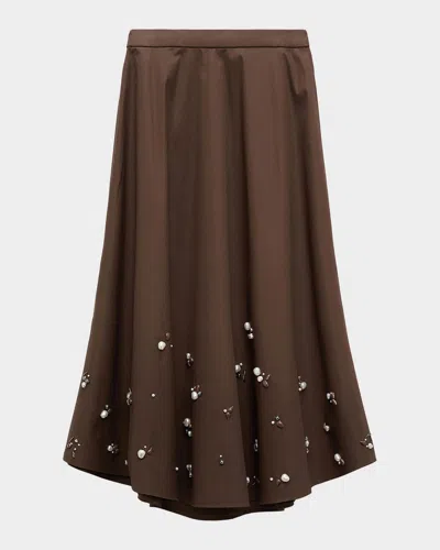 Dorothee Schumacher Poplin Power Embellished Circle-cut Midi Skirt In Brown