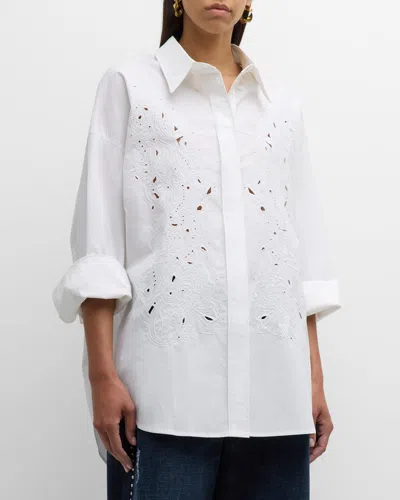Dorothee Schumacher Poplin Power Embroidered Eyelet Blouse In 100 - Pure White