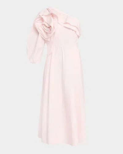 Dorothee Schumacher Poplin Power Flower Applique Midi Dress In Shadow Rose
