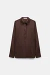 Dorothee Schumacher Popover Blouse In Silk Satin In Brown
