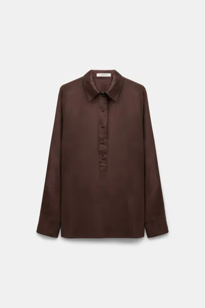Dorothee Schumacher Popover Blouse In Silk Satin In Brown