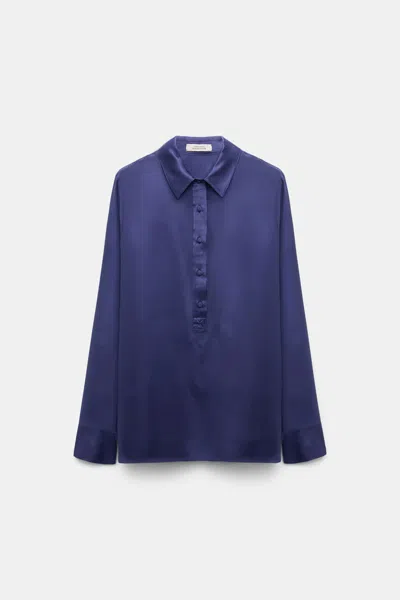 Dorothee Schumacher Popover Blouse In Silk Satin In Purple