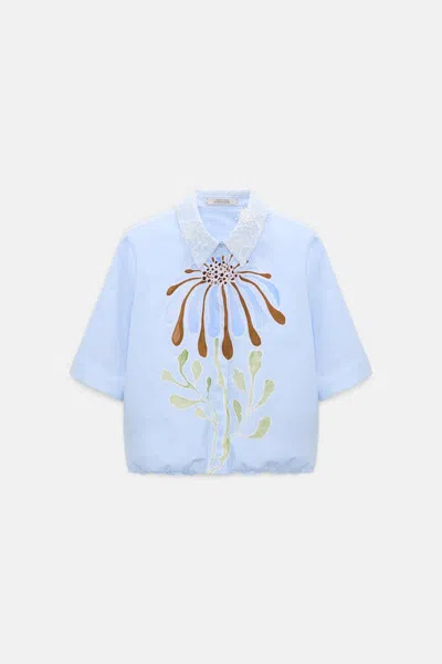 Dorothee Schumacher Printed Cotton Poplin Blouse In Blue