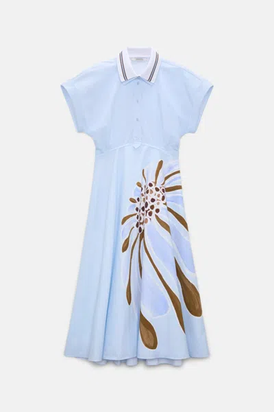 Dorothee Schumacher Floral Power Printed Polo-collar Dress In Blue